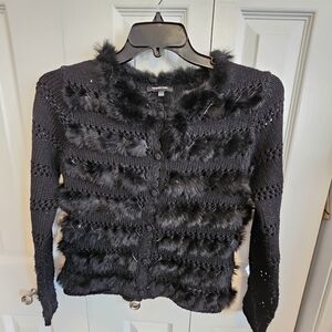 Elegant Black Real Mink  Fur Cardigan, Designer: CHARCOAL Sz.  MEDIUM
